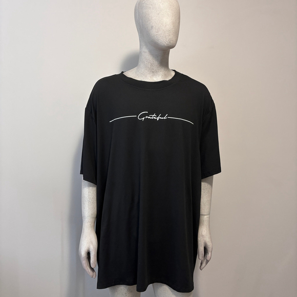 Other - Shein Men's Big & Tall Size 6XL Black T-Shirt w/ Written "Grateful" Graphic NIB